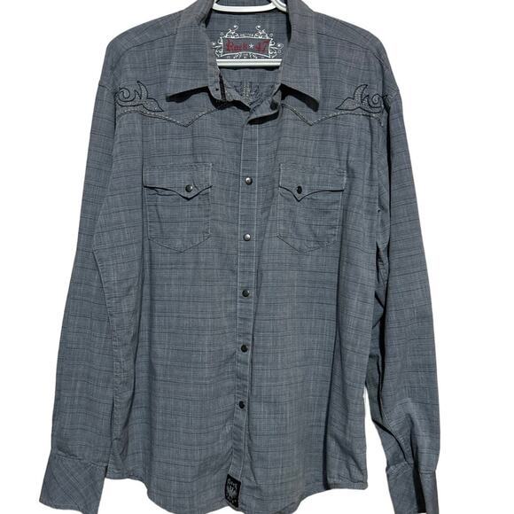 Rock 47 Men's Blue Denim Stripes Snap‎ Button Up Long Sleeve Shirt Size XL - Picture 1 of 5